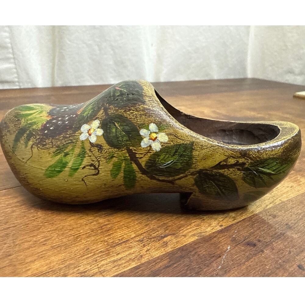 Hand Carved & Painted Blackberries Signed Robert Berger Wood Dutch Shoe Décor